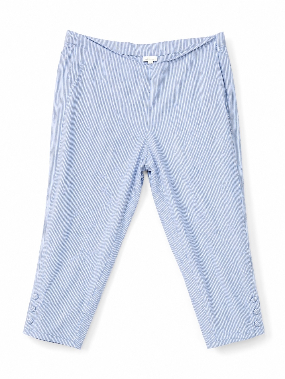 J Jill Linen Stretch Crop Pants 2X Blue White Stripe Coastal Beachy Pull On